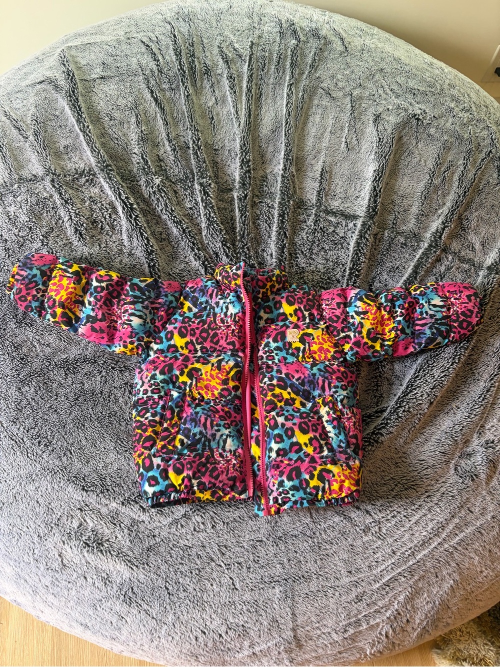 Girls' Colorful Leopard Print Puffer Jacket - Pink Multi